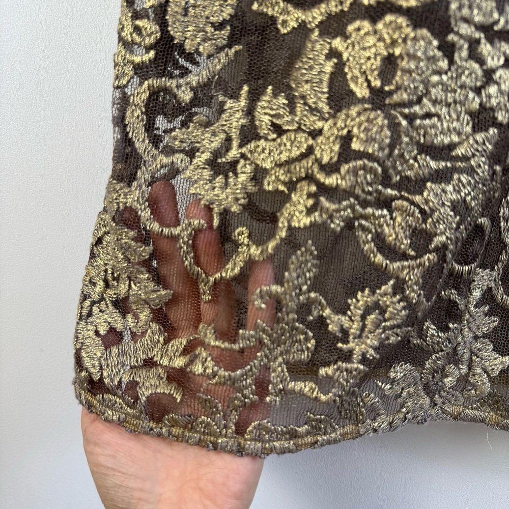 Kay Unger Lace Overlay Metallic Gold Sheath Dress Sheer Party Date Event Sz 4 - Picture 5 of 13